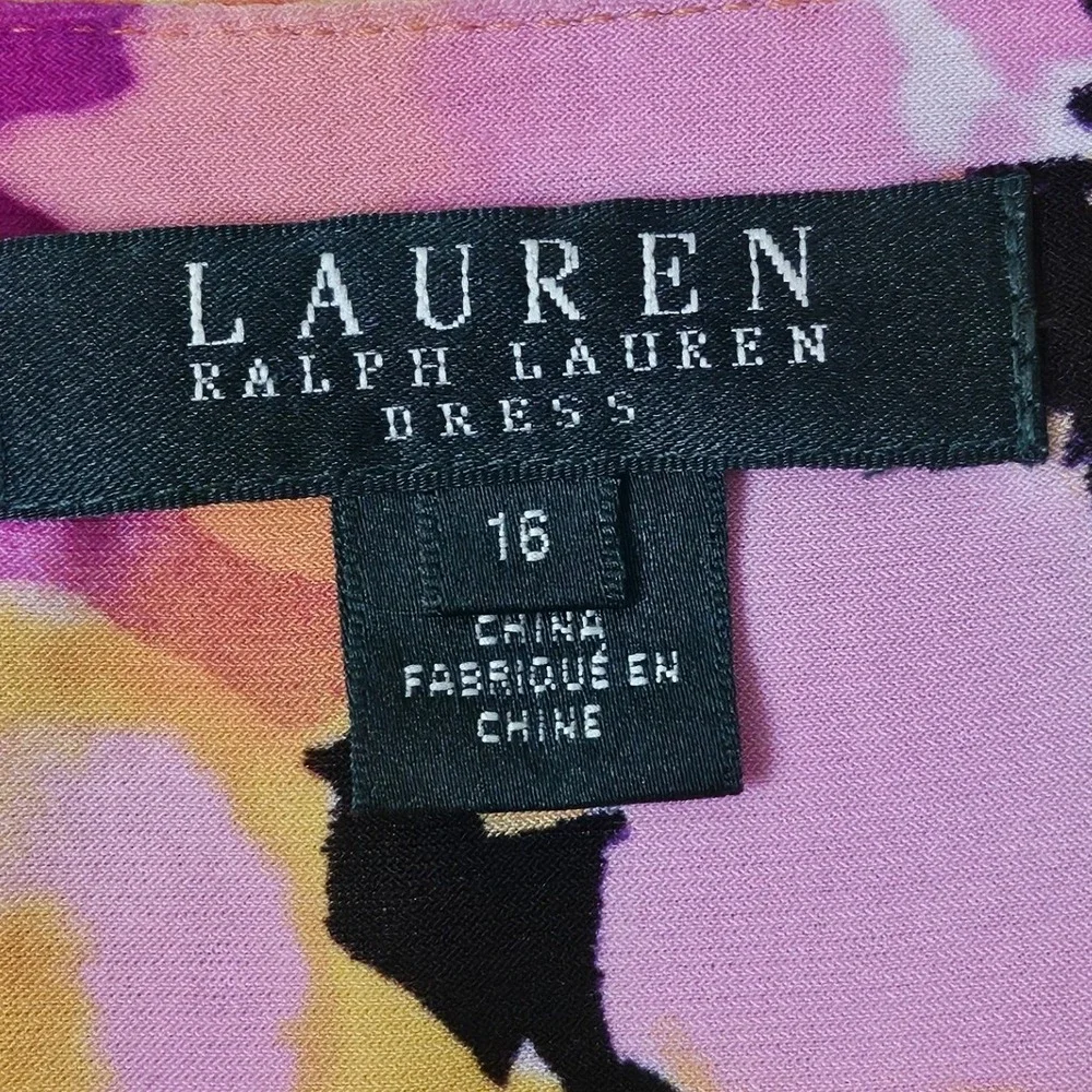 Ralph Lauren Floral Ruched Sheath‎ Dress Plus Size 16 V Neck Bold Tropical Print